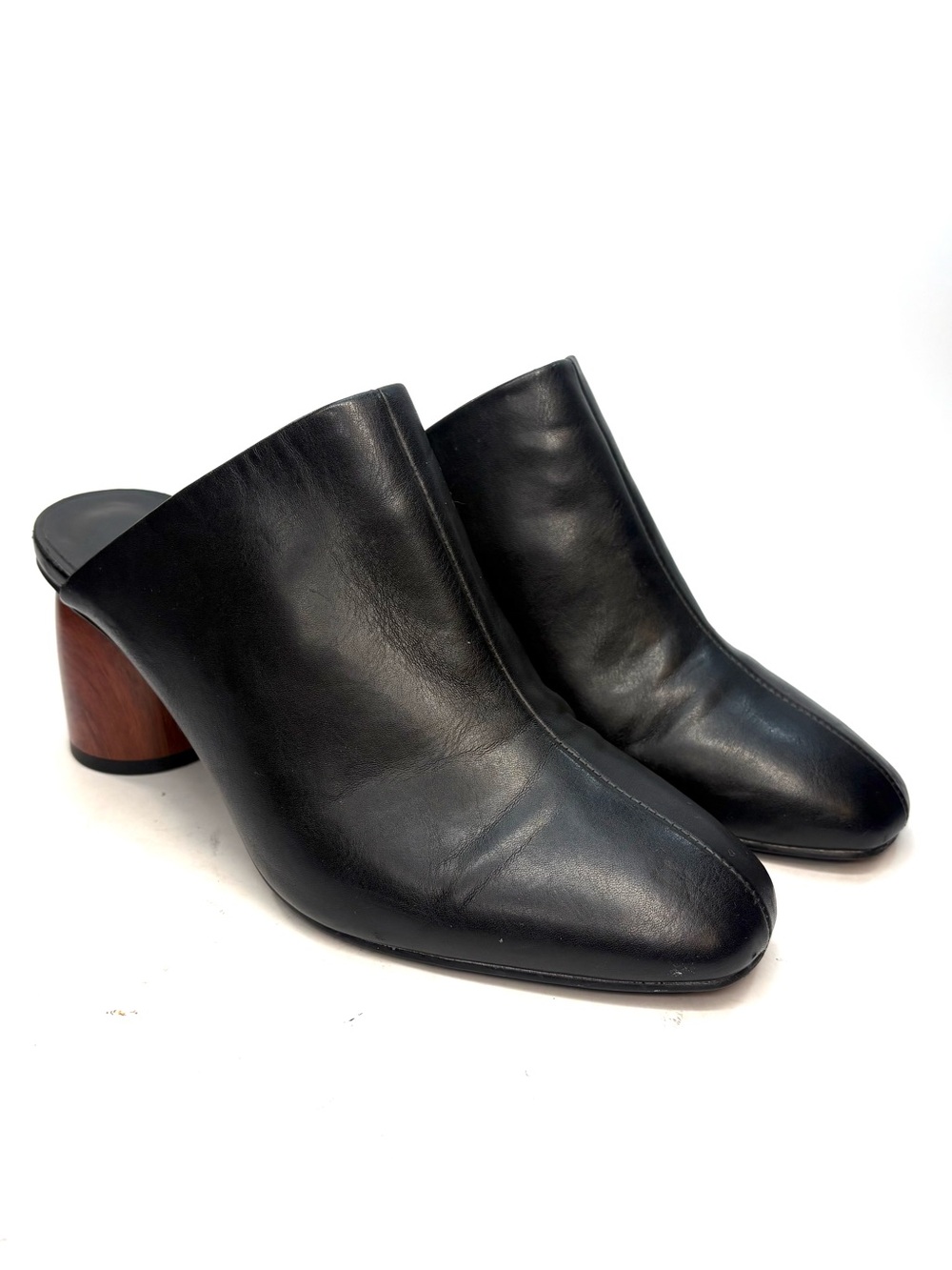 OAK + FORT Black Leather Heeled Mules | 7